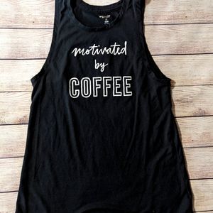 Old Navy Active Women's GraphicTank, Black "Motivated By Coffee", Medium